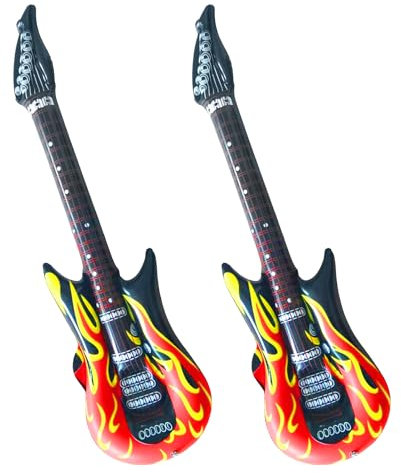2 Stück Luftgitarren Zum Aufblasen,Aufblasbare Gitarre,Aufblasbar Luftgitarre Rock,Kinder Party Gitarrendekor,Aufblasbarer Band Deko,Dekoration Fasching Gitarren,Flammen Musik Musikinstrumente