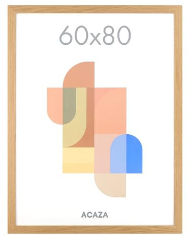 ACAZA Cadre Bois 60x80cm Chene, Pour Photos et Poster, En Bois MDF et Verre Plexi, Couleur Chene Chaleureuse