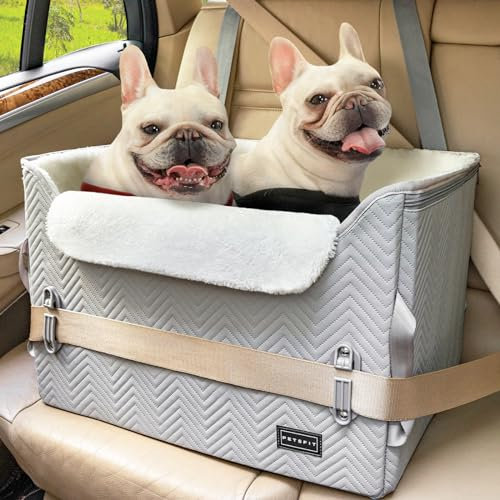 Petsfit Siège auto pour chien de petite/moyenne taille, stable et sûr, avec 2 ceintures de sécurité et boucle, rehausseur de siège pour chien de voiture