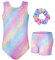 JiAmy Turnanzug Mädchen, Gymnastikanzug Kinder mit Hose Haarband Set, Glänzendes Gymnastik Turnanzug Leotard für 3-4 Jahre Bunter Leopard