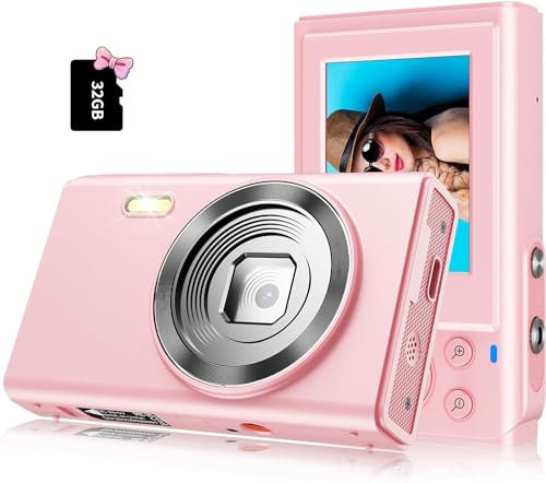 BOFIDAR Digitalkamera 1080P FHD Kinder Digitalkamera mit 32GB Karte, 2 Batterien, kleine rosa Digitalkamera, Vintage Digicam alte Fotokamera, Geschenk für Kinder, Teenager, Mädchen, Jungen