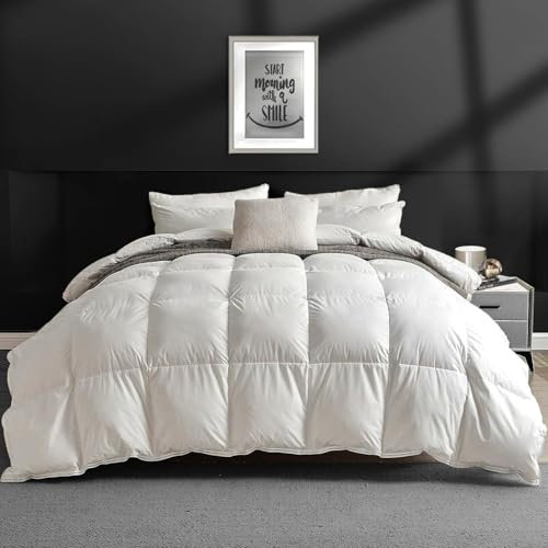 APSMILE Daunendecke 220x240 Ganzjahresdecke Bettdecke mit Gänsedaunen und Federn, Medium Warm Übergangsdecke, Natur Duvet für Doppelbett, Federbettdecke ohne Lebendrupf, Weiß