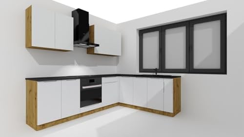 PEGANE Cuisine complète d'angle ISYA 9 éléments Couleur Gris Clair/Artisan - Longueur 200/260 cm