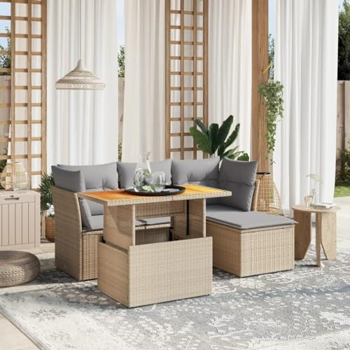Amorsee Loungemöbel Balkon Lounge Verstellbare Tischplatte Balkon Sofa Rattan Gartensofa Gartenlounge Klein Ecklounge Lounge Möbel Outdoor Gartenmöbel Ecksofa Balkonmöbel Balkonsofa L Form