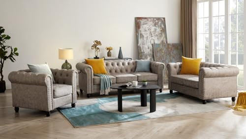 Möbelmeister M&M 3-teiliges Chesterfield-Sofa Set in Grau | Zeitloses Design & Luxuriöser Komfort Grau