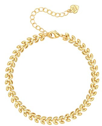 Aobei Pearl 18K Gold Leaf Weizen Ohren Armband für Frauen zierliche Chevron Pfeil Armband Einstellbare Fishbone Kette Handgelenk Schmuck 6.7+2