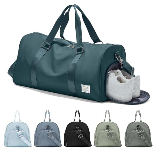 suradar Bolsa Deporte Mujer y Hombre - Bolso de Gimnasio con Compartimento para Zapatos y Humeda, para Viaje, Yoga, Fin de Semana, Natación, Playa Entrenamiento Gym Bag Azul Pavo Real