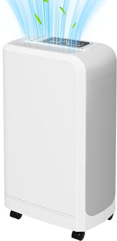 HOMCOM Deshumidificador Eléctrico 12L/día Depósito de Agua 2,5L Deshumidificador Silencioso hasta 13-18m² con Ruedas Temporizador de 24 Horas Pantalla Digital de Humedad para Dormitorio Blanco