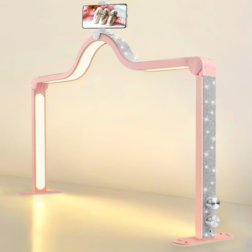 Kalolary Lampada da Tavolo a LED da 32 Pollici, Luce Lunare a LED per Ciglia Lampada da Scrivania Professionale con Supporto per Cellulare per Unghie per Ciglia, Viso, Tatuaggio, Estetista