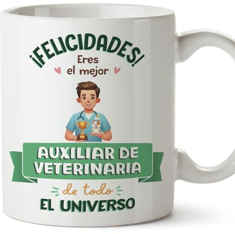 MUGFFINS Tazas para AUXILIAR DE VETERINARIA hombre - En Español - Mejor Universo Trofeo - 11 oz / 330 ml - Regalo original y divertido