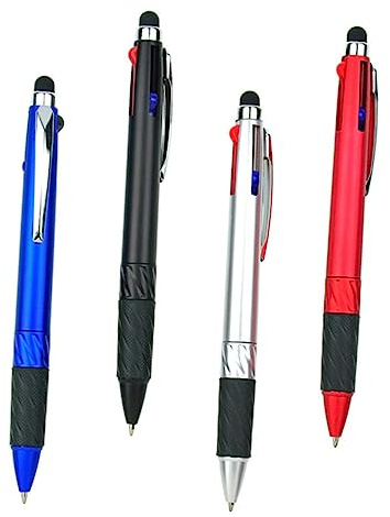 NUOBESTY 4 Stück 3 Farben Kugelschreiber Set Mit Touchpen Funktion Praktische Mehrfarbige Rotationsstifte Für Büro Schule Und Alltag Schreib- & Korrekturbedarf