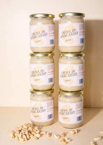 AZADA | Crema de Anacardo Crunchy 6 x 500g | Sin Azúcar añadido | Mantequilla de Anacardo | 100% ANACARDOS Tostados | Cremosa con trocitos | Sin Gluten | Sin aditivos | Vegana | Sin Aceite de Palma