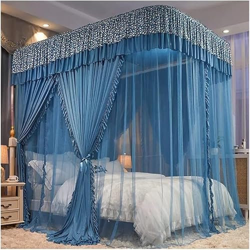WaiDXn Moustiquaire à baldaquin de lit Double de Luxe avec Support en Forme de U(Blu,180X200X210CM)