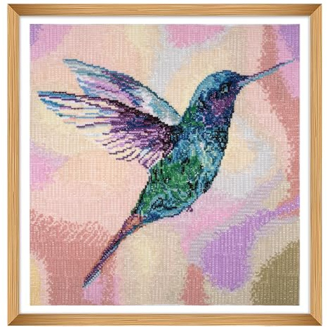 Trimits Large Cross Stitch Kits - Counted Embroidery Needlework for Adults Beginners Kids, Christmas Gifts Wall Art (Frame Not Included), 11 Count, Hummingbird
