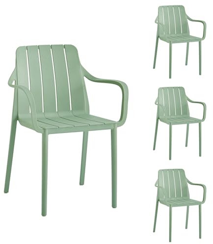 VORTIVO Gartenstühle 4er Set stapelbar - Hochwertige Outdoor-Stühle in Grün, wetterfest, UV-beständig, bis 200 kg – für Balkon, Terrasse & Esszimmer