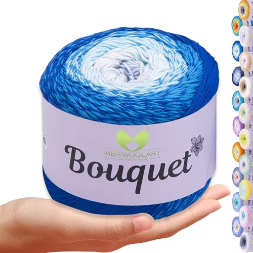 MeriWoolArt Bouquet Baumwollgarn – 100% Baumwolle garn – Häkelgarn & Strickgarn mehrfarbig – 250g, 500m – Ideal für Tücher, Babydecken, Amigurumi, Sommerkleidung & Wohnaccessoires 718