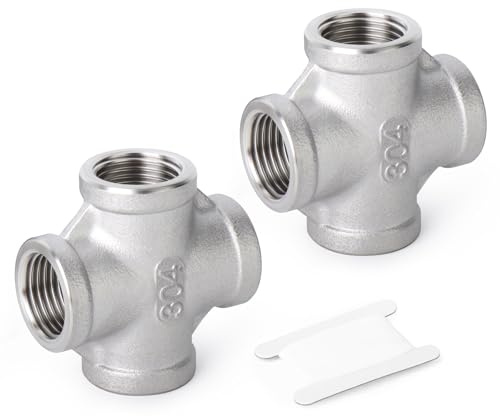TAISHER 2 piezas Accesorios de tubería de 4 vías de acero inoxidable, Accesorios de tubería hembra 1/4 BSP