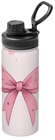 CSIVKEJ Cute Pink Bow Print Insulated Water Bottle 18oz Stainless Steel for Sports and Travel