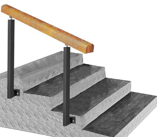 Scala regolabile in legno massello per 1-3 gradini, maniglia di sicurezza laterale con staffe a 270° e accessori da parete, per giardino e balcone (altezza 85 cm)