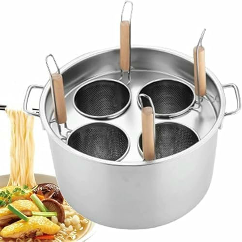 Multifunctional Soup Pot with Strainer,Pasta Cooking Tool with Insert Strainer Baskets, Pasta Pots 3/4/5 Holes Pasta Cooker Insert Set, Stainless Steel Pasta Cooker Pot with Insert Strainer