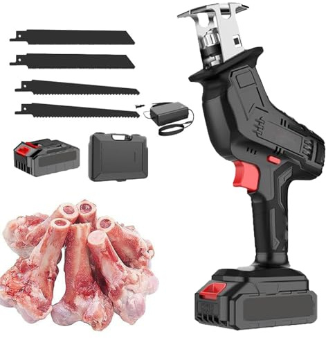 Portable Cordless Bone Saws - Electric Handheld Saws and Meat Cutter with 2 Blades, Speed Adjustment, Easy to Clean, with Non-Slip Handle, Suitable for Wood/Metal/PVC,4 Blades