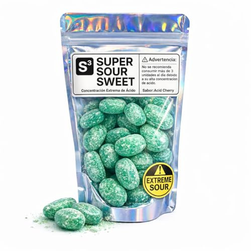 Caramelos Super Ácidos 3S - Sabor Cereza - Recubrimiento Extra Ácido- Larga Duración - Bolsa 200 gramos - El Caramelo Más Ácido del Mundo