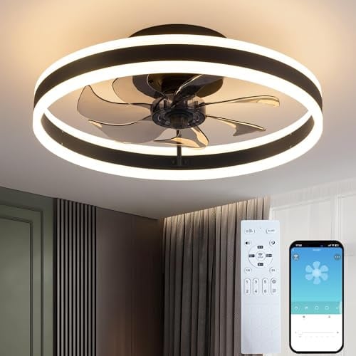 60CM Ceiling Fans with Lights and Remote – Fully Assembled, 7000lm 3-Colour Dimmable, Smart Quiet Ceiling Fan 6 Speeds Reversible with Timer , Modern Quiet LED Fan Light for Bedroom Living Room Black