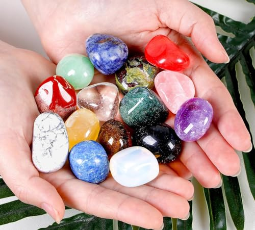 XIANNVXI 250g Kristalle Trommelsteine Edelsteine Heilsteine Set Bunte Steine Kristall Stein Wichtelstein Natürliche Poliert Unregelmäßige Edelstein Vasenfüller Reiki Esoterik Deko 15 Stück Heilstein