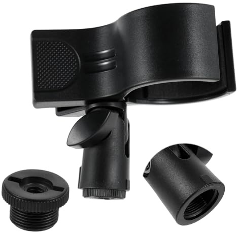 Microphone Holder for Stand, Large Mic Clip Holder with 5/8 to 3/8 Screw Adapter Adjustable Microphones Accessory for Most Condenser and Wireless Mic with Outer Diameter Range 1.26 from 2.3