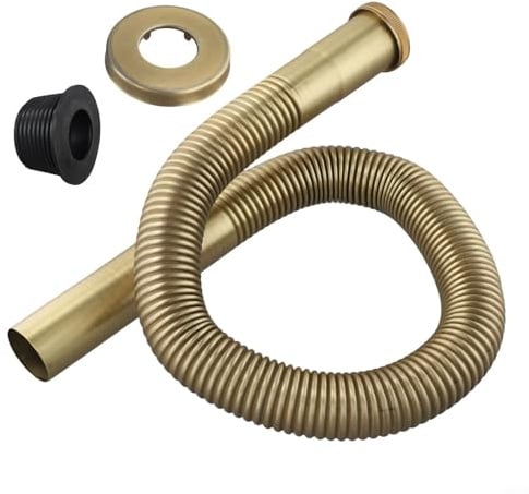 Flexibler Abfluss Siphon aus Messing für Waschbecken, Spüle und Badewanne – DN30 Anschluss, 32mm / 30mm Kopfdurchmesser, bis 80 cm verlängerbar, antikbraun