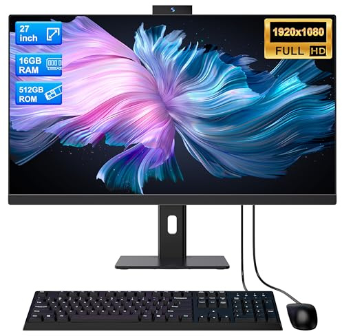 Computer all-in-one 27'' Core i7 (fino a 3,0 GHz) 512 GB SSD 16 GB RAM PC con schermo rotante, Webcam nascosta, WiFi6 Dual Band Bluetooth 5.3 - Ideale per telelavoro, editing video e uso familiare