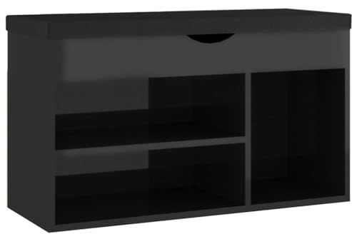 RuiNingRN Scarpiera con cuscino, colore nero lucido, 80 x 30 x 47 cm, in legno con vano portaoggetti, scarpiera per corridoio, guardaroba, salvaspazio, organizer