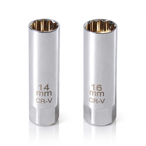 Nodrex 2PCS Spark Plug Socket Set, Ultra Thin 14mm Spark Plug Socket and 16mm Spark Plug Socket, Spark Plug Removal Tool for Car Engine Repair, Steel Tool for Garage Maintenance