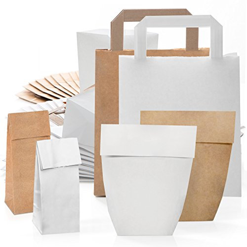 Logbuch-Verlag großes Geschenktüten SET 120 Papiertüten aus Kraftpapier weiß + braun - Papier Tüten Geschenkverpackung zum Befüllen in 3 Größen