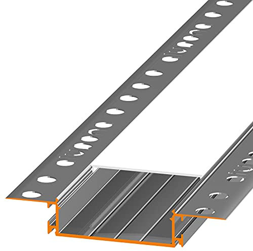 SALA104 U-Profil Aluminium LED eloxiert | L - 2m x B - 5,0cm x H - 1,85cm | Alu Kanal für LED Streifen + Acryl Abdeckung milchig-weiß | Aluprofil für Strips bis 46mm Breite Vouten Beleuchtung