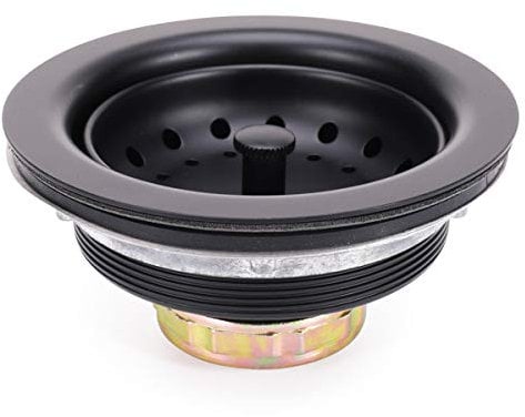 KONE 3-1/2 Inch Kitchen Sink Stainless Steel Basket Strainer Water Stopper With Drain Assembly, Black Finish Rustproof And Durable