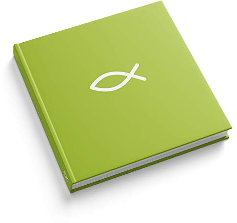 itenga Gästebuch Album Fisch für Kommunion Konfirmation Erinnerung Mädchen und Jungen 120 Seiten mit Fadenheftung (Grün)