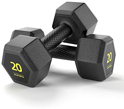 AIMEISHI Hex Dumbbells PVC Encase Coating Free Weight Dumbbell Set for Strength Training, Home Gym Fitness and Full Body Workout, 20LB, Pair