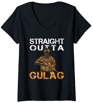 Damen Warzone Shirt Verdansk, Straight Outta Gulag T-Shirt mit V-Ausschnitt