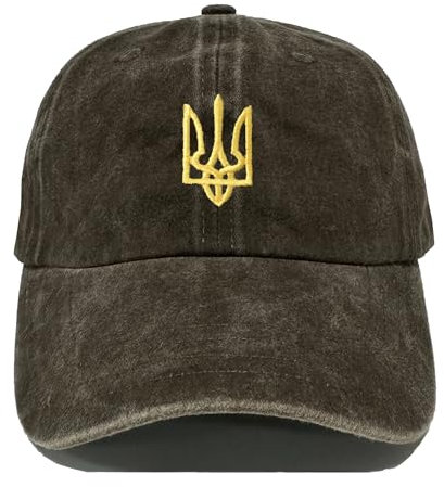 Giavuwn Bestickte Ukraine Mütze Retro Vintage Gewaschene Baumwolle Denim Baseball Caps, coffee, Einheitsgröße