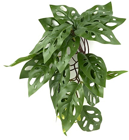 WOLEDOE Reptile Plants for Terrarium, Amphibian Habitat Decor Artificial Hanging Plants with Suction Cup - Fake Swiss Cheese Plants Monstera Adansonii