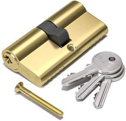 Bwintech 90mm(40/50) Polished Brass Euro Cylinder Lock,Door Barrel Lock,Key/Key with 3 Standard Keys,Anti-Pick,Anti-Bump,Anti Drill,High Security for UPVC,Wooden,Composite Doors