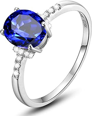 Goldring 750 Echtgold Damen, Ring aus 18 Karat Weißgold mit 1.9ct Ovaler Tansanit, Größe 62 (19.7)