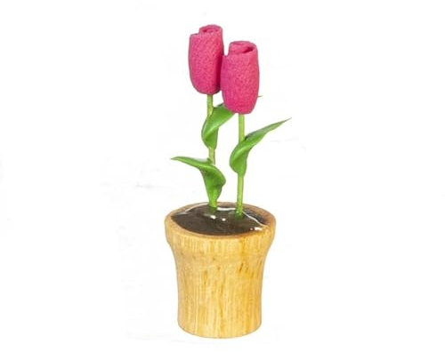 Melody Jane Dolls House Two Pink Roses in Flower Plant Pot Miniature Garden Accessory 1:12