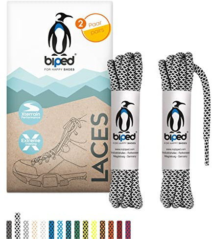 biped LACES 2 pares de cordones de cuerda bicolor redondos de poliéster ø 4,5 mm - cordones resistentes al desgarro para exteriores y zapatillas de deporte z2918(#B05 white/black,120 cm)