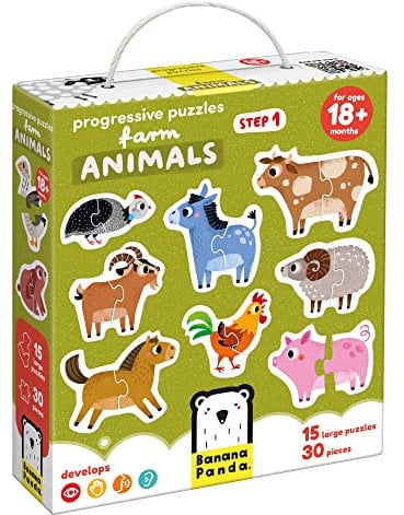 Banana Panda Progressive Puzzles Tiny Creatures für Kinder ab 2 Jahren - 32 Teile - Farmtiere - Kinderpuzzle - Kleinkind Entwicklung Spielzeug - Puzzle