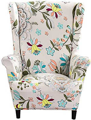 Highdi Kinder Ohrensessel Überzug, Sessel-Überwürfe Ohrensessel Schonbezüge Bezug Sesselhusse Elastisch Stretch Tiger Stuhlbezug mit Armlehne Hohe Rückenlehne Universal (Feder beige)