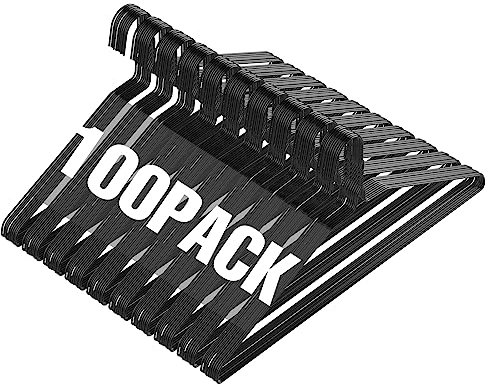 SPECILITE Lot de 100 cintres en Fil métallique en Vrac pour Manteaux, cintres en métal Peu encombrants, Ultra Fins - 40,6 cm de Calibre 12 - pour Costumes, Chemises, Pantalons, Jupes - Noir