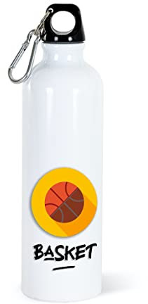 Gourde Basket Sport 750ml Bouteille d’Eau Aluminium Réutilisable Ecologique avec Mousqueton. Idée Cadeau Original Humour Homme Femme Enfant Ami Utile Voyage Collègue Anniversaire Noël