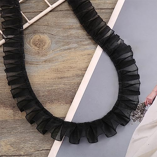 5 Yards 2.5 cm Spitzenband Gerafftes Rüschen Spitzenborte Elastisches Stoff Spitzenbesatz,Vintage Spitze-Borten Deko,für DIY Nähen Handwerk Hochzeit Deko Scrapbooking Geschenkverpackung,Schwarz